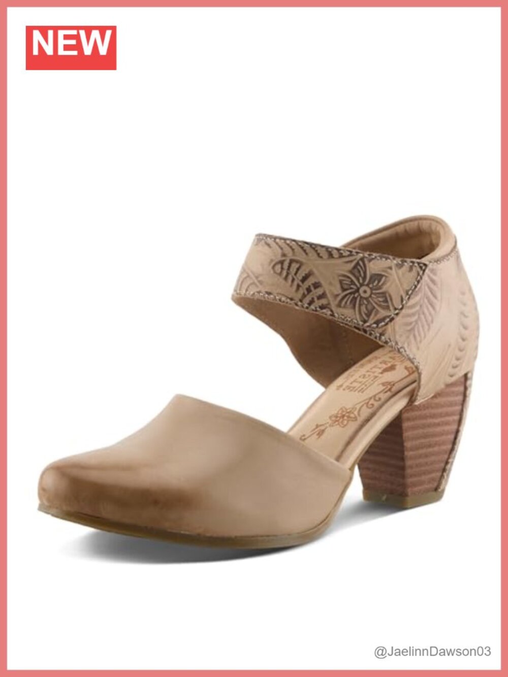 L'Artiste Toolie Leather Ankle Strap Mary Jane Pumps with Stacked Heel